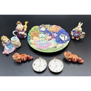 Vintage 1996 Popular Imports ALICE IN WONDERLAND Mini Resin Tea Set Figurines
